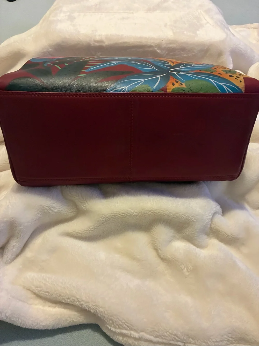 Burgundy Hand-Painted Leopard Floral Satchel